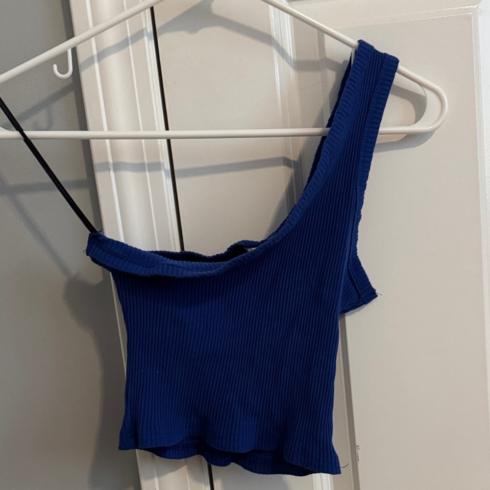 SHEIN Royal Blue Ribbed Asymmetrical Crop Top
